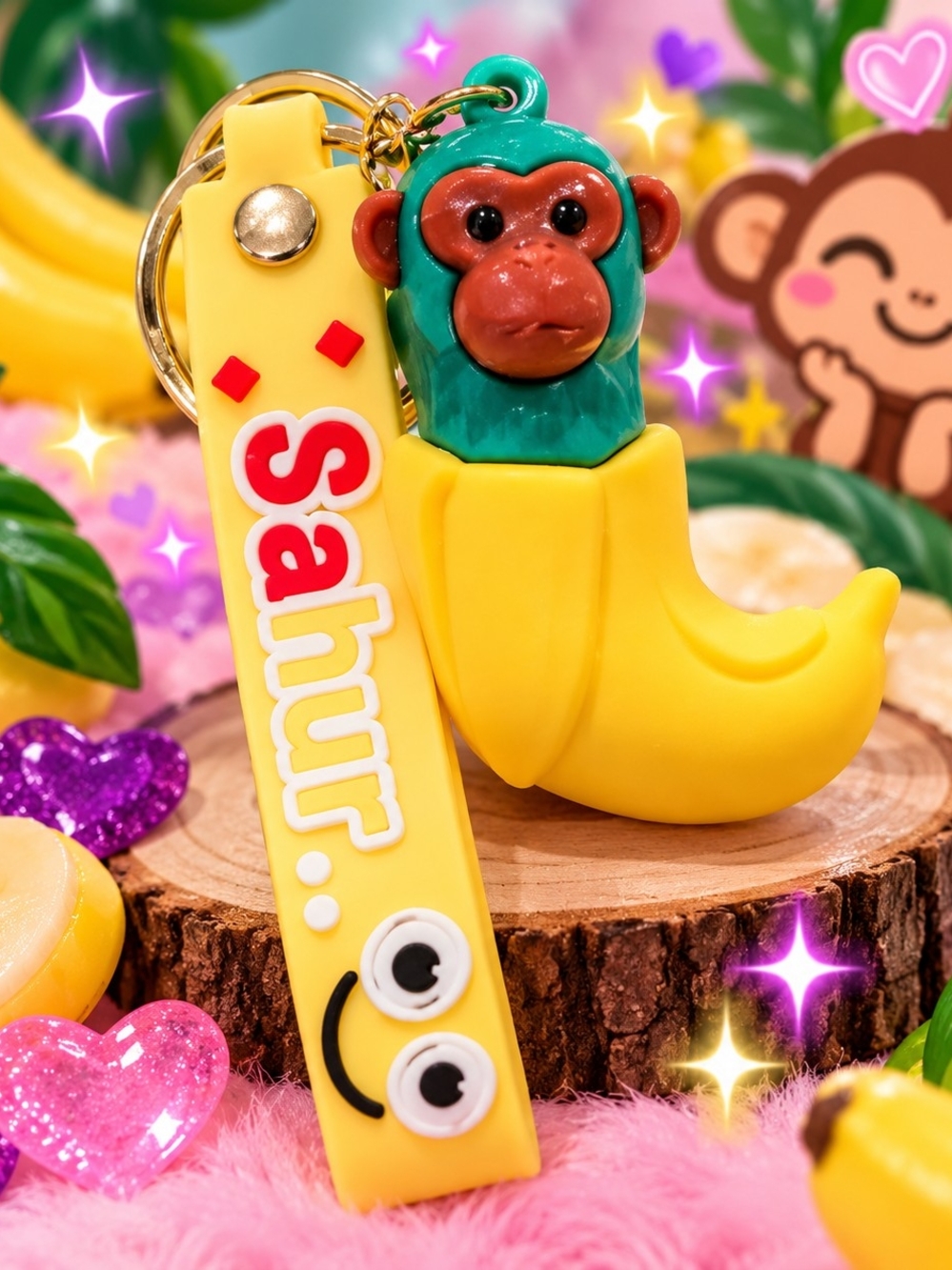 Yellow Banana Monkey Keychain for Kids by